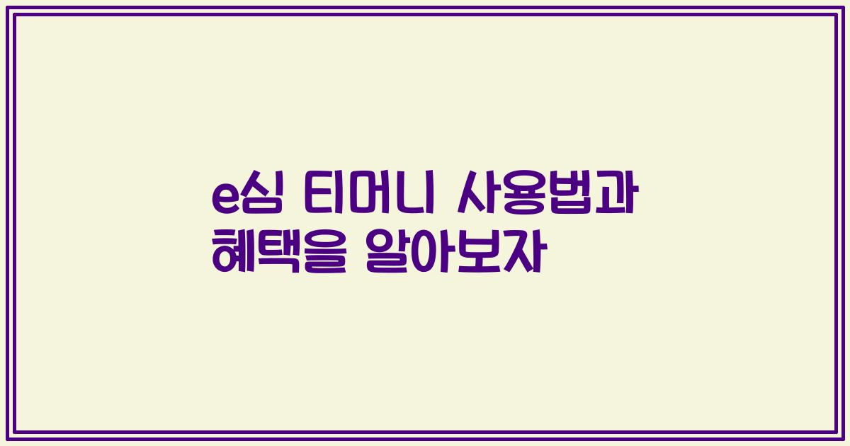 e심 티머니 사용법과 혜택을 알아보자
